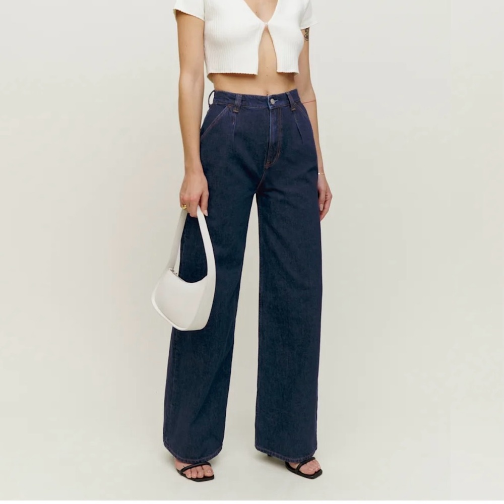 Reformation Dark Indigo Wide Leg Jeans